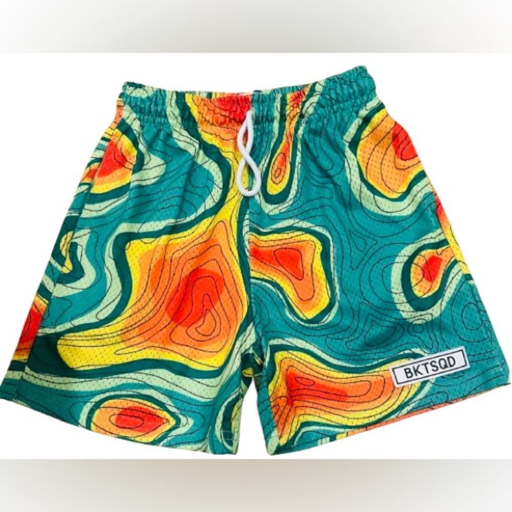 Bucketsquad BKTSQD Youth Basketball Shorts Weatherman Swim size Large 7/8 9/10